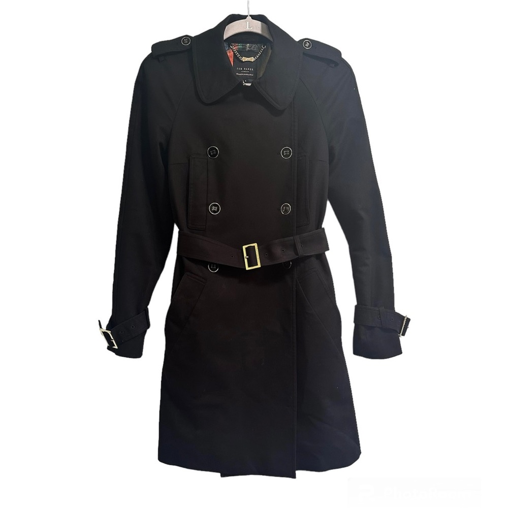 Ted Baker London black belted double breasted trench coat, size 1, small